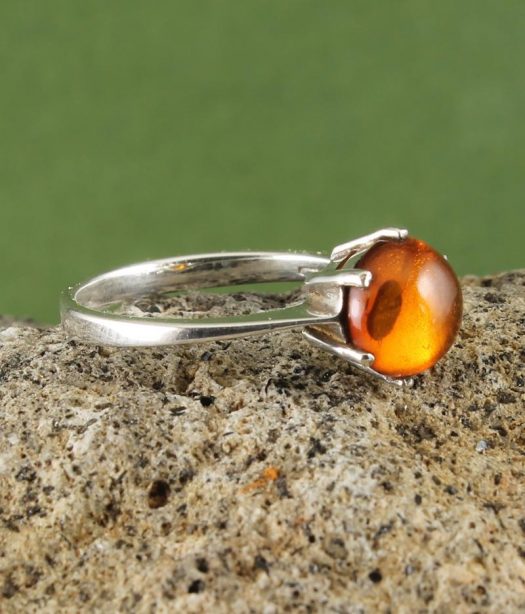 Amber Round & Sterling Silver Ring - Cybelle