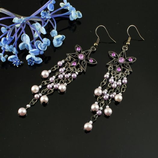 Amethyst & Pearl Floral Drops E-0157-b