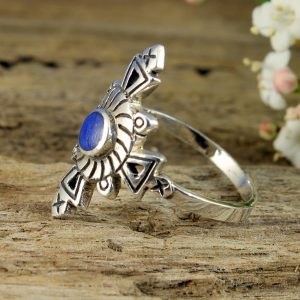 Lapis & Silver Aztec Ring R-0196-h