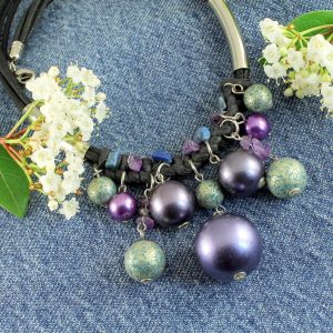 Mauve-Teal Hand-Painted Pearls N-0127-a