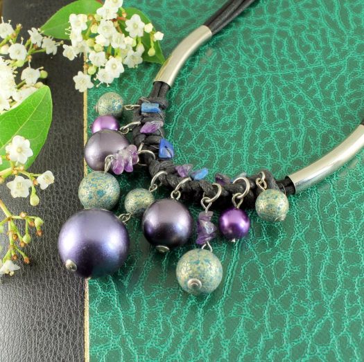 Mauve-Teal Hand-Painted Pearls N-0127-g