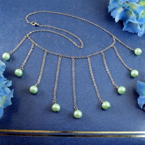 Mint Pearls Drop Necklace N-0105-a