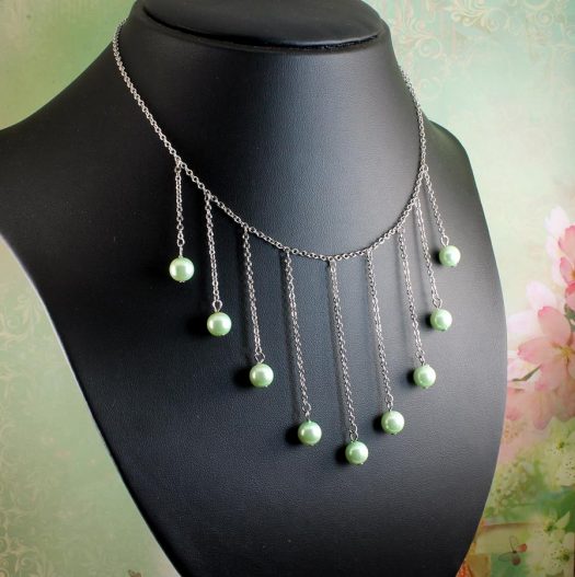 Mint Pearls Drop Necklace N-0105-