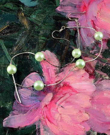 Mint Pearls Long Drops E-0153-a