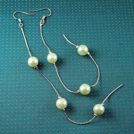 Mint Pearls Long Drops E-0153-g