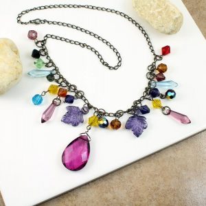 Multi-coloured Crystal Charms Necklace N-0155 -a