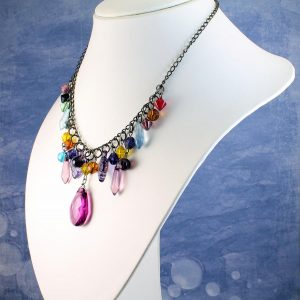 Multi-coloured Crystal Charms Necklace N-0155 -c