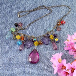 Multi-coloured Crystal Charms Necklace N-0155 -e