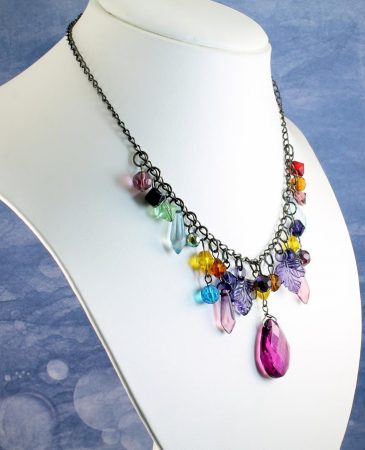 Multi-coloured Crystal Charms Necklace N-0155 -f
