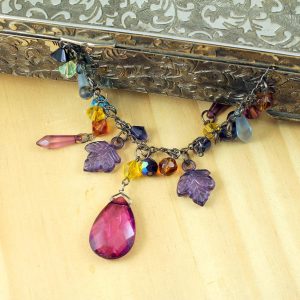 Multi-coloured Crystal Charms Necklace N-0155 -g