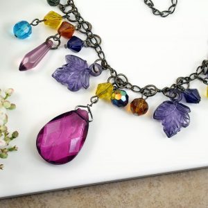 Multi-coloured Crystal Charms Necklace N-0155 -h