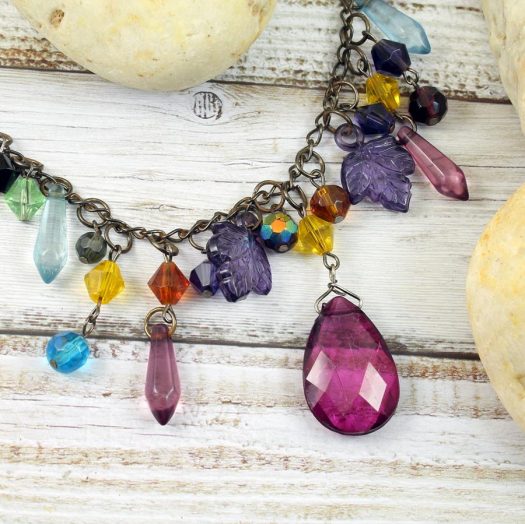 Multi-coloured Crystal Charms Necklace N-0155 -k