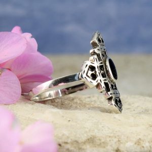 Onyx & Silver Aztec Ring R-0197-c
