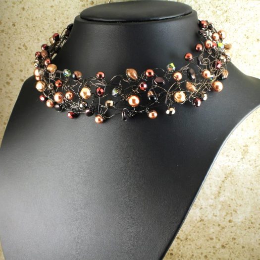 Pearl Wire Wrapped Collar N-0203-f