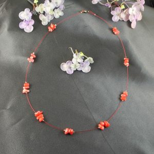 Pink Coral Chips Necklace N-0182-a