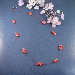 Pink Coral Chips Necklace N-0182-b