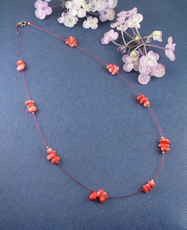 Pink Coral Chips Necklace N-0182-b