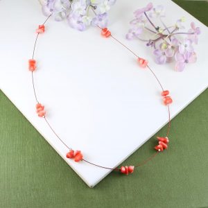Pink Coral Chips Necklace N-0182-c