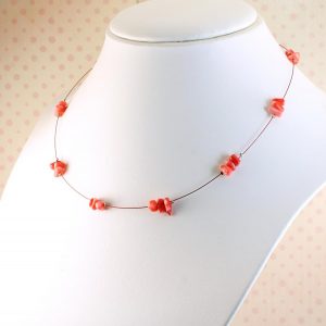 Pink Coral Chips Necklace N-0182-d