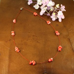 Pink Coral Chips Necklace N-0182-e