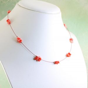 Pink Coral Chips Necklace N-0182-f