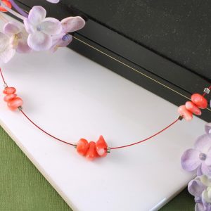 Pink Coral Chips Necklace N-0182-h