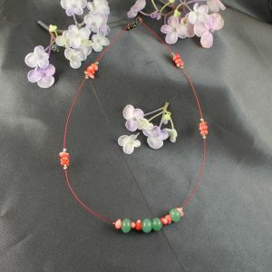 Pink-Green Chips Necklace N-0183-b