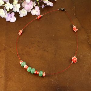 Pink-Green Chips Necklace N-0183-e