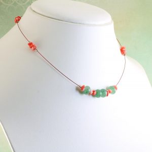 Pink-Green Chips Necklace N-0183-f