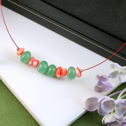 Pink-Green Chips Necklace N-0183-h