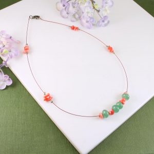 Pink-Green Chips Necklace N-0183-i