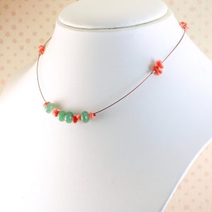 Pink-Green Chips Necklace N-0183-d