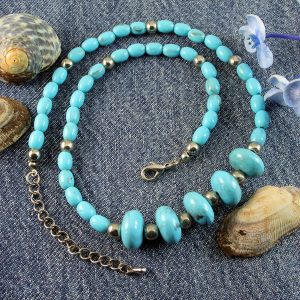 Turquoise Bead Necklace N-0153-h