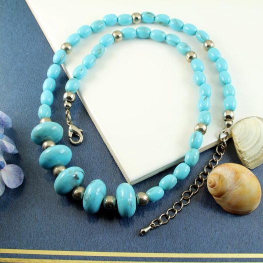 Turquoise Bead Necklace N-0153-l
