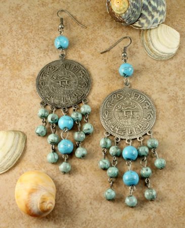Turquoise Beads & Coin Drops E-0130-b