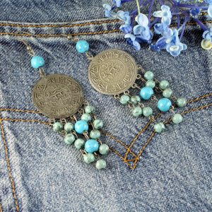 Turquoise Beads & Coin Drops E-0130-c