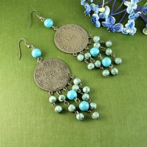 Turquoise Beads & Coin Drops E-0130-e