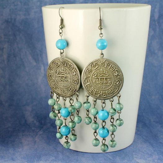 Turquoise Beads & Coin Drops E-0130-f