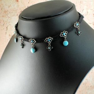 Turquoise Charms Collar-Choker N-0104-d
