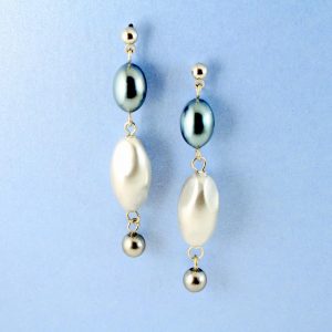 Teal & Silver Pearl Drops E-0206-g