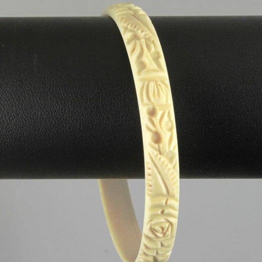 Vintage Carved Celluloid Faux Ivory Bangle C1960 - Cybelle