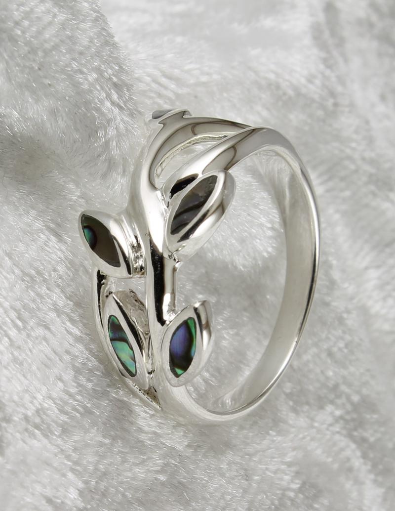 Paua Shell & Sterling Silver Spray of Leaves Ring - Cybelle