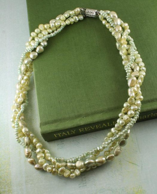 Cream & Mint 4-Strand Pearl Torsade Necklace