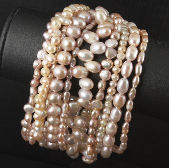 Pale Rose Pink Multi Strand Pearl Bracelet 