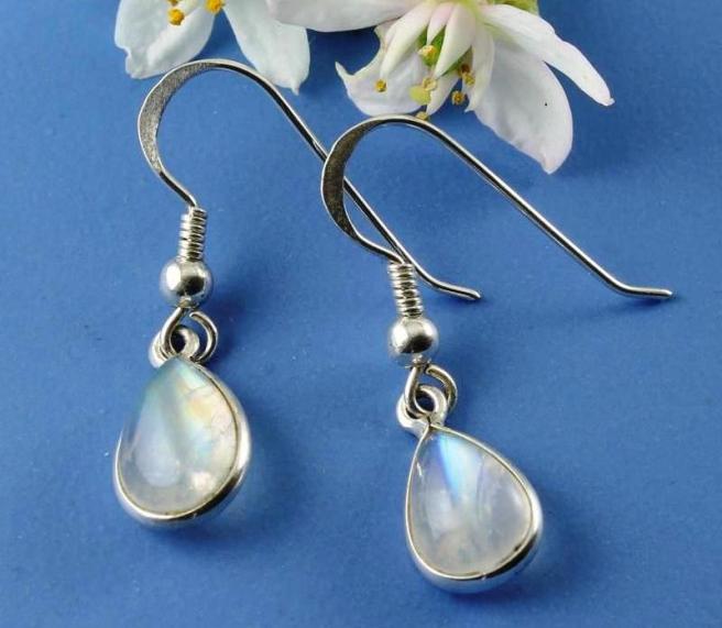 Moonstone & Silver Teardrop Earrings