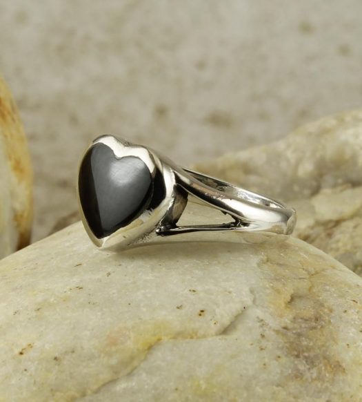 Onyx Silver Heart Ring