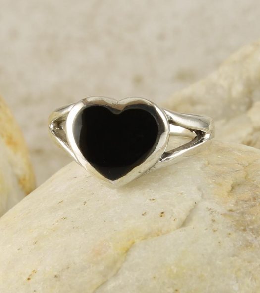 Onyx Silver Heart Ring