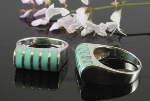 Turquoise & Silver Banded Tube Ring