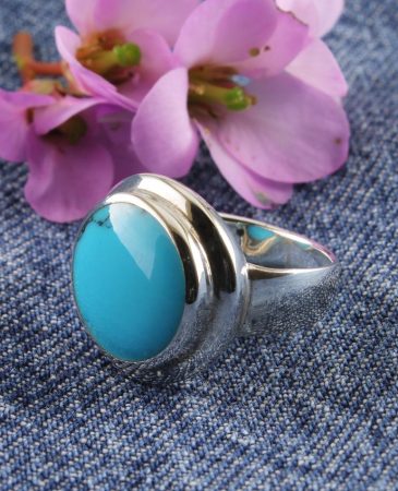 Turquoise & Silver Petite Flange Ring