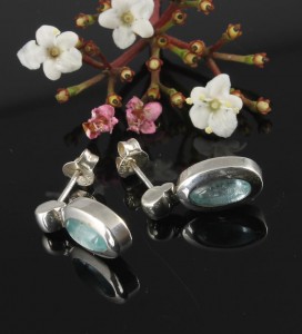 Blue Topaz & Silver Oval Stud Earrings